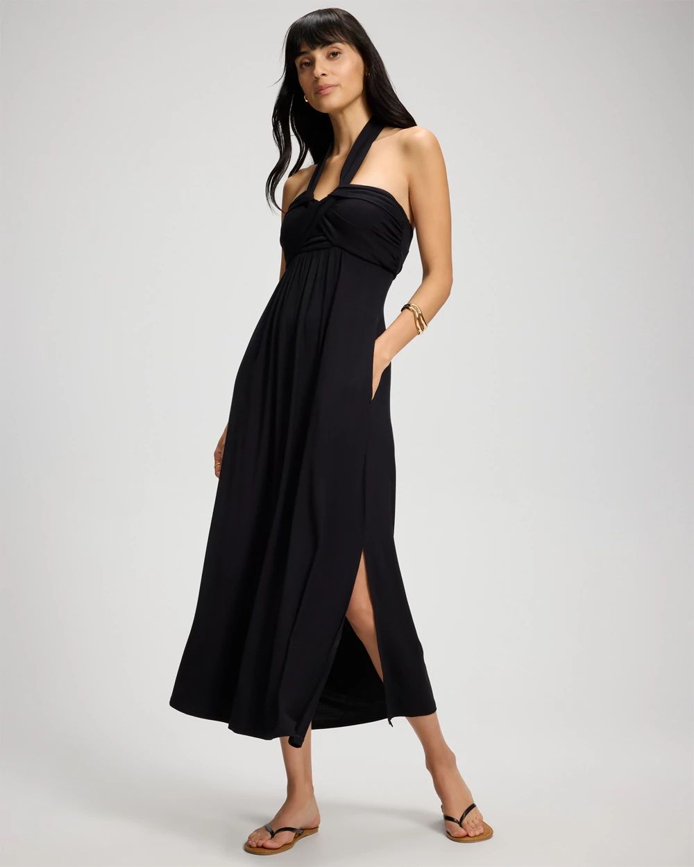 Soft Jersey Twist-Front Halter Maxi Bra Dress