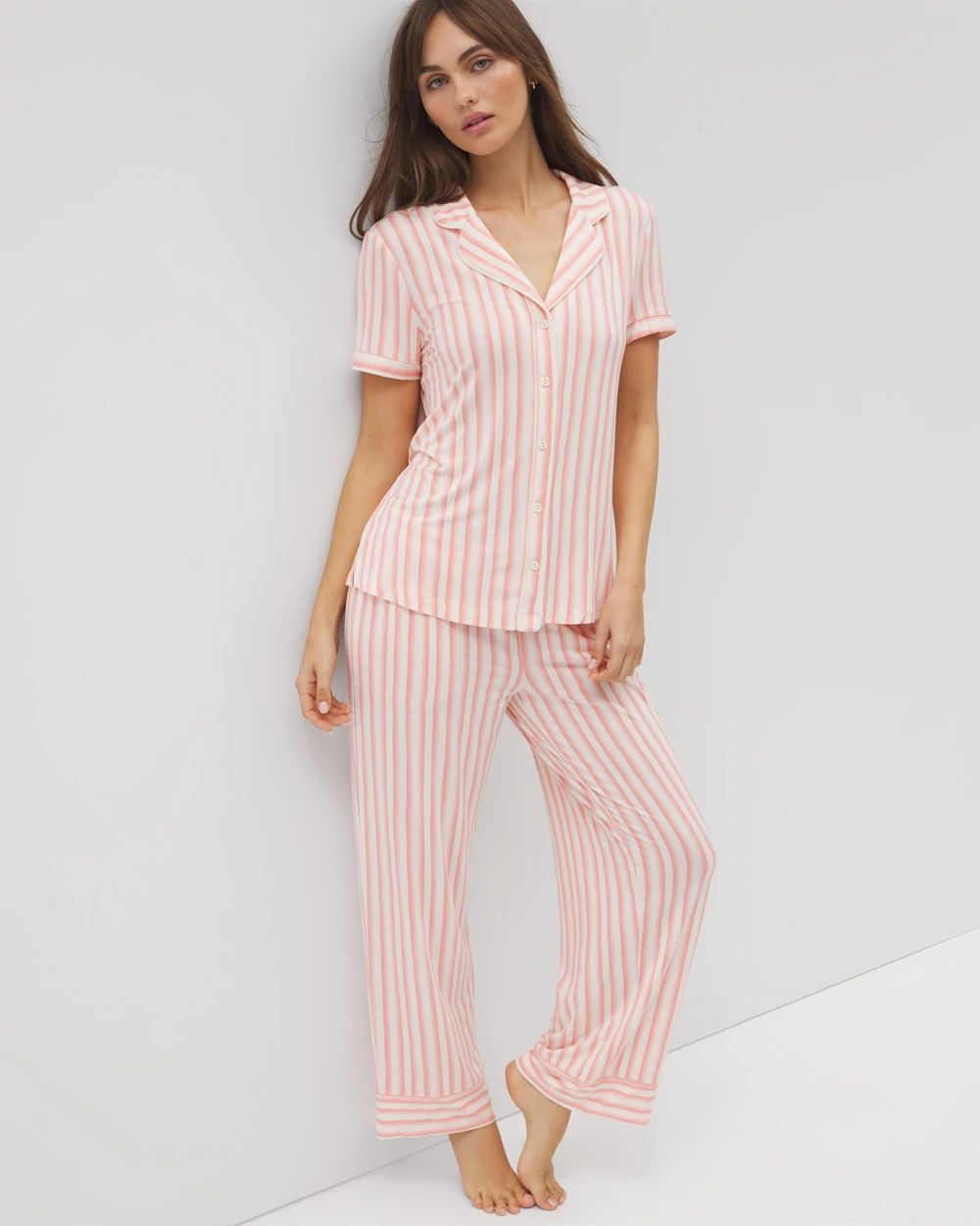 Piped Short Sleeve Notch Collar Pajama Top click to view larger image.