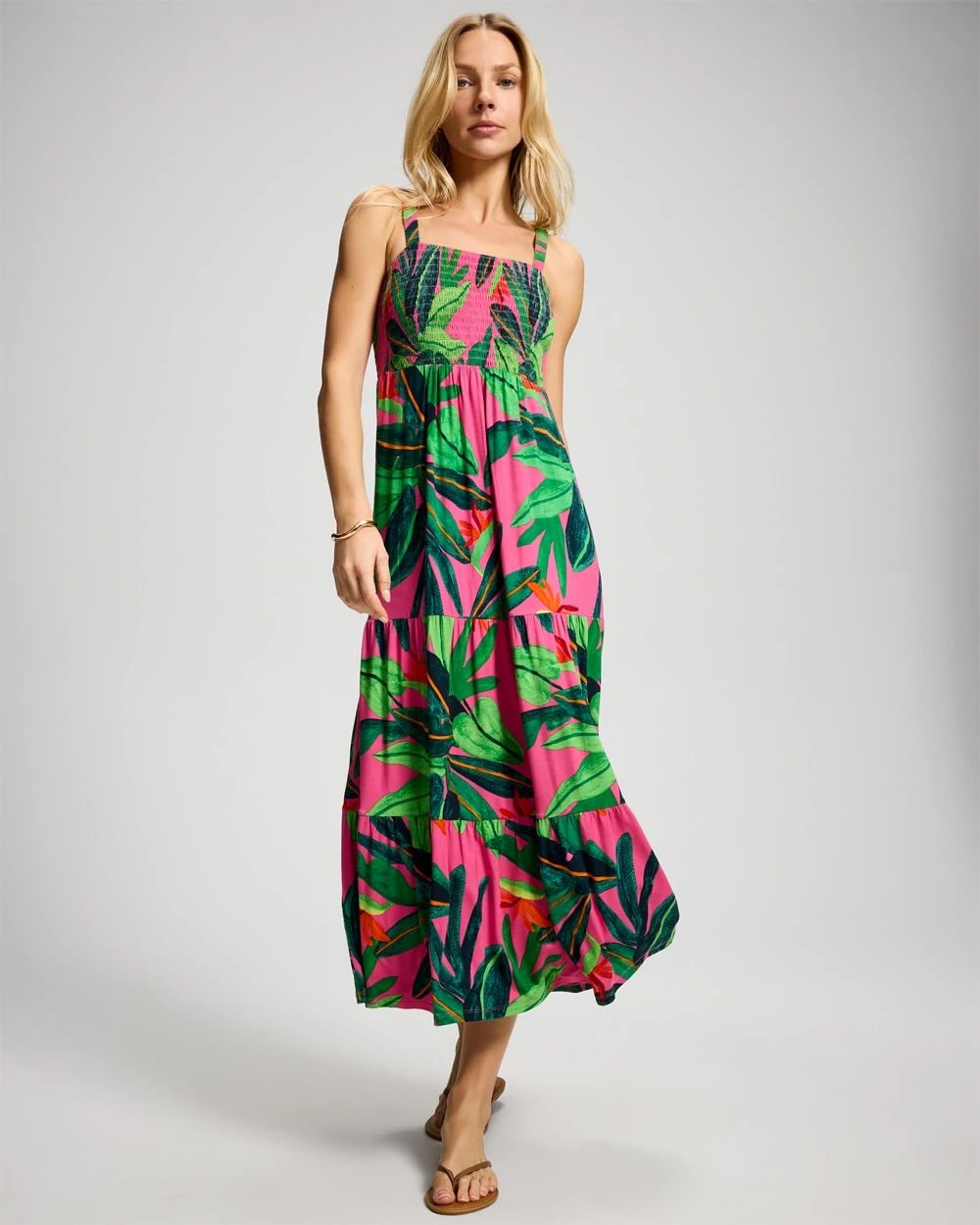 Soft Jersey Smocked Bodice Maxi Bra Dress