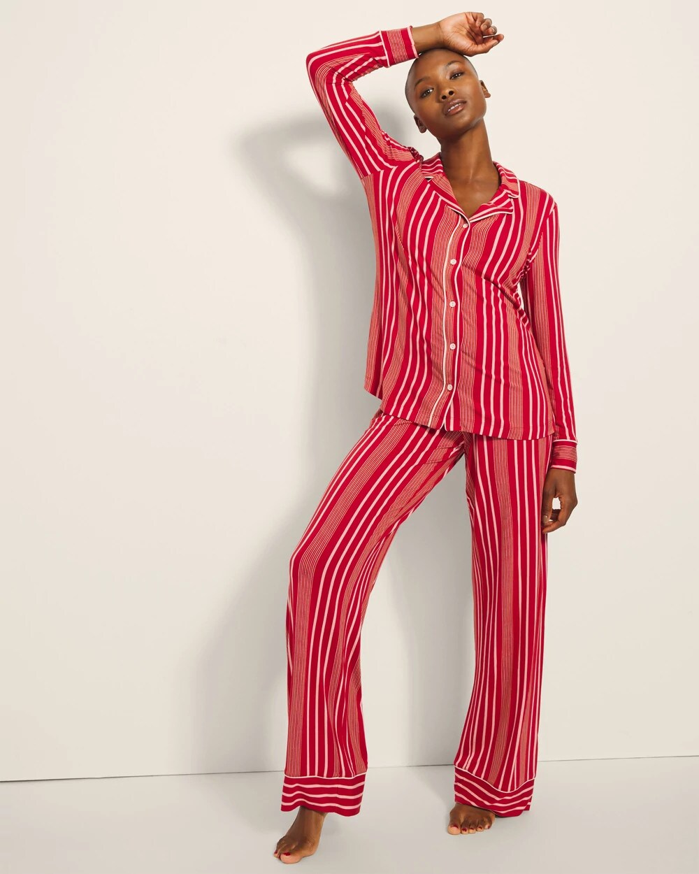 Long-Sleeve Printed Notch Collar Pajama Top