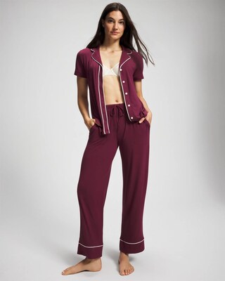 Solid Short Sleeve Notch Collar Pajama Top click to view larger image.