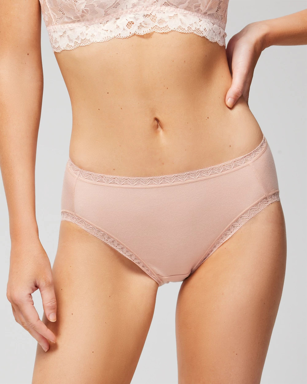 Cotton High-Leg Brief Panty with Lace Trim