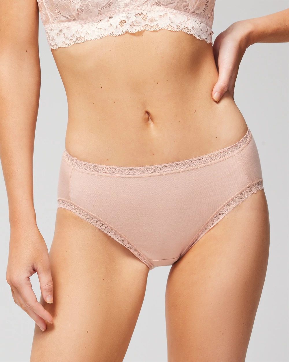 Cotton High-Leg Brief Panty with Lace Trim
