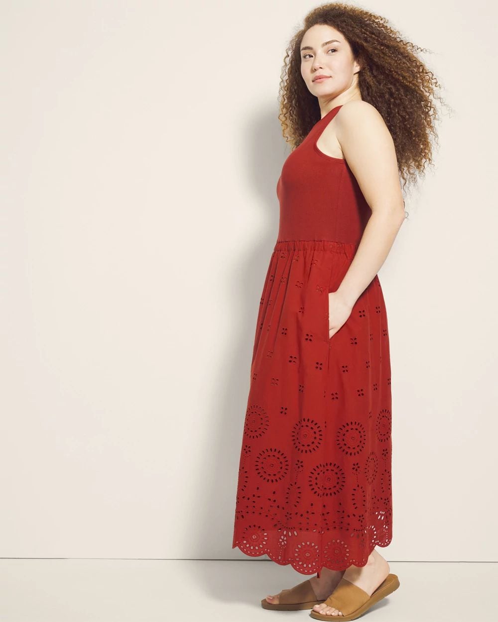 Rib Eyelet Midi Bra Dress