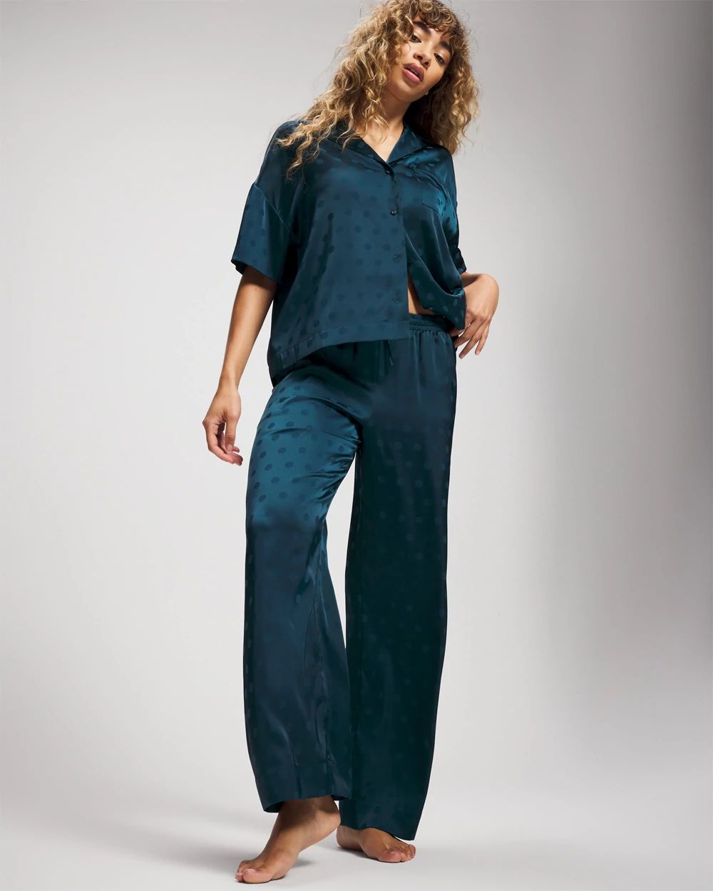 Satin Jacquard Dot Satin Relaxed Pant