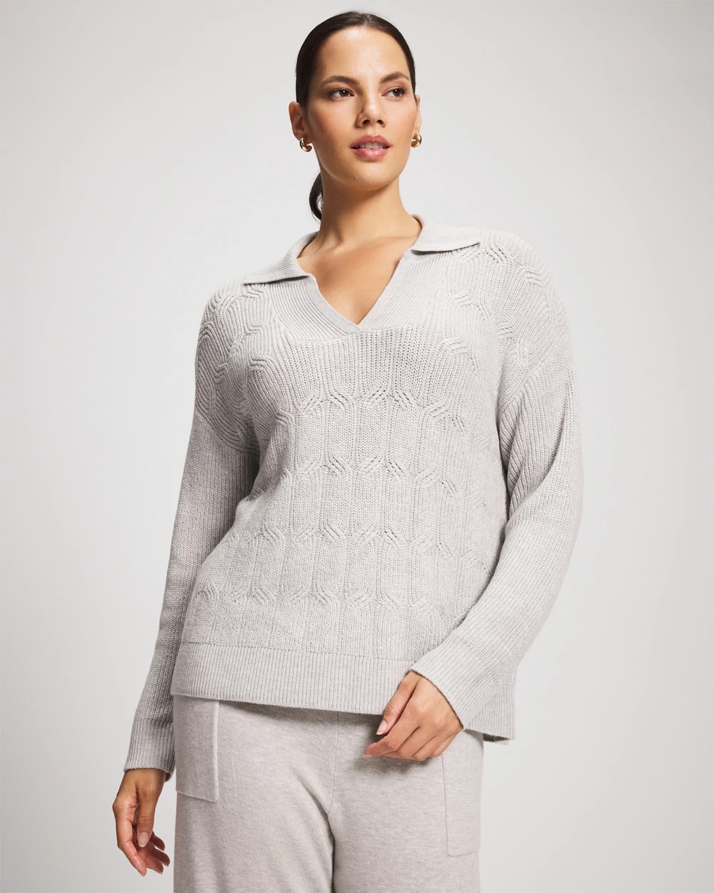 Women's Premier Knit Cable Knit Button Up Sweater in Gray size XL | Soma, Lounge Set