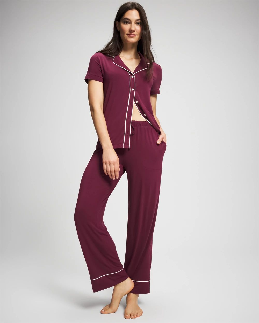 Cool Nights Solid Piped Pajama Pant