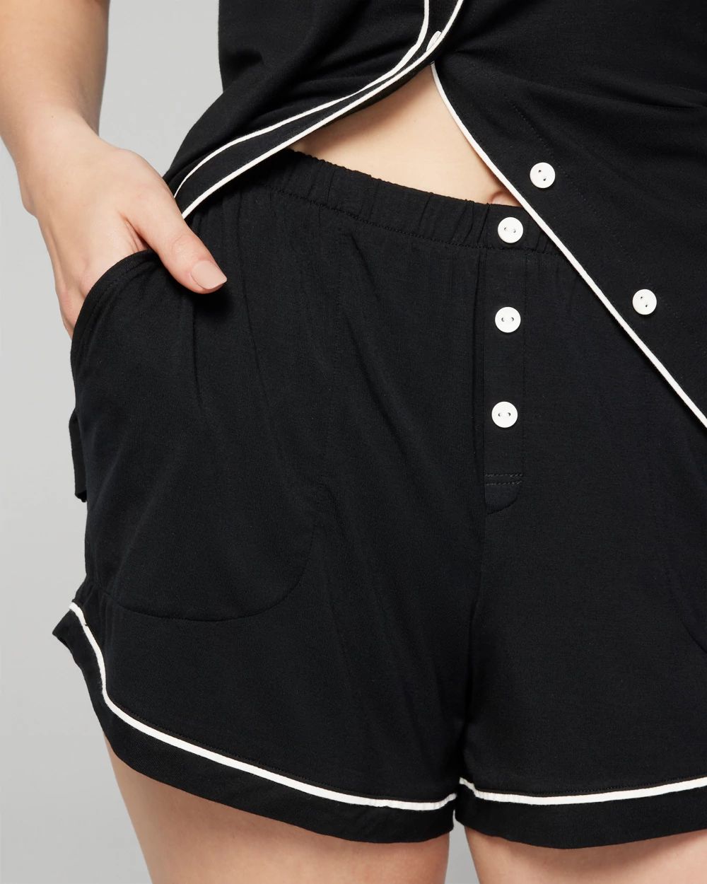 Cool Nights Solid Piped Pajama Shorts