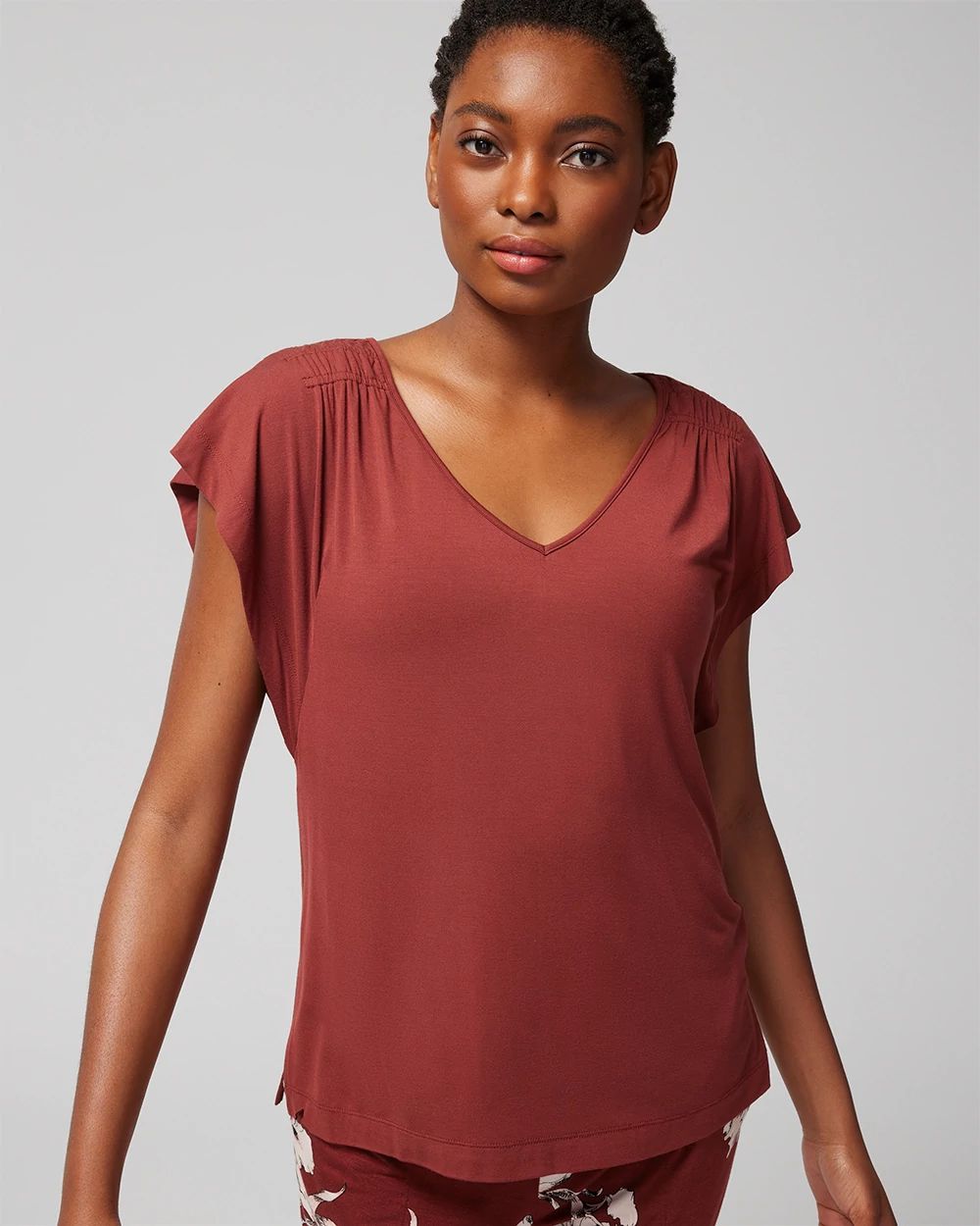 Cool Nights Short-Sleeve Flutter Pajama Top