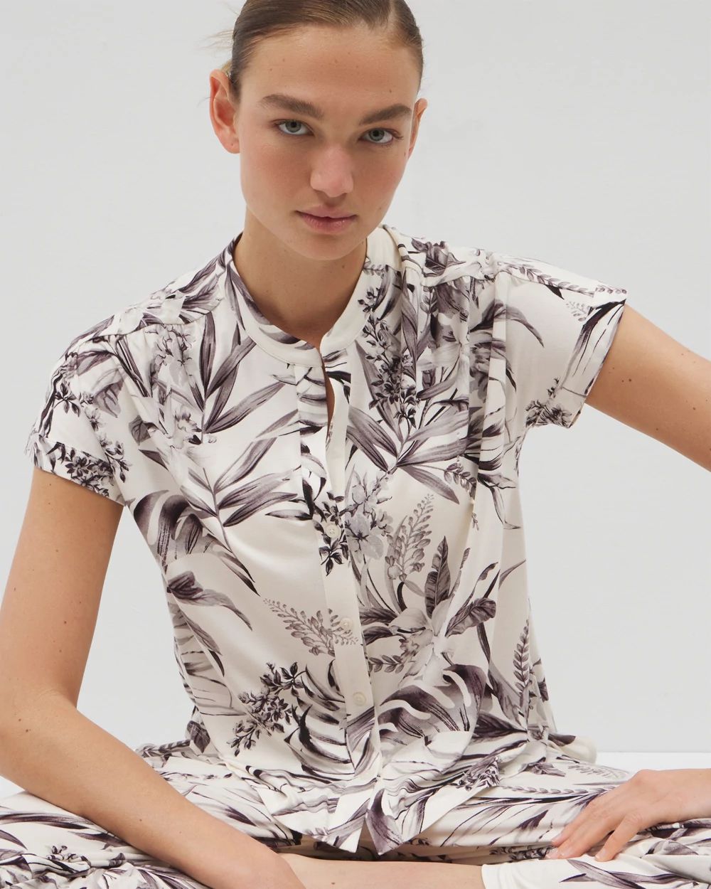 Cool Nights Short-Sleeve Button-Front Pajama Top