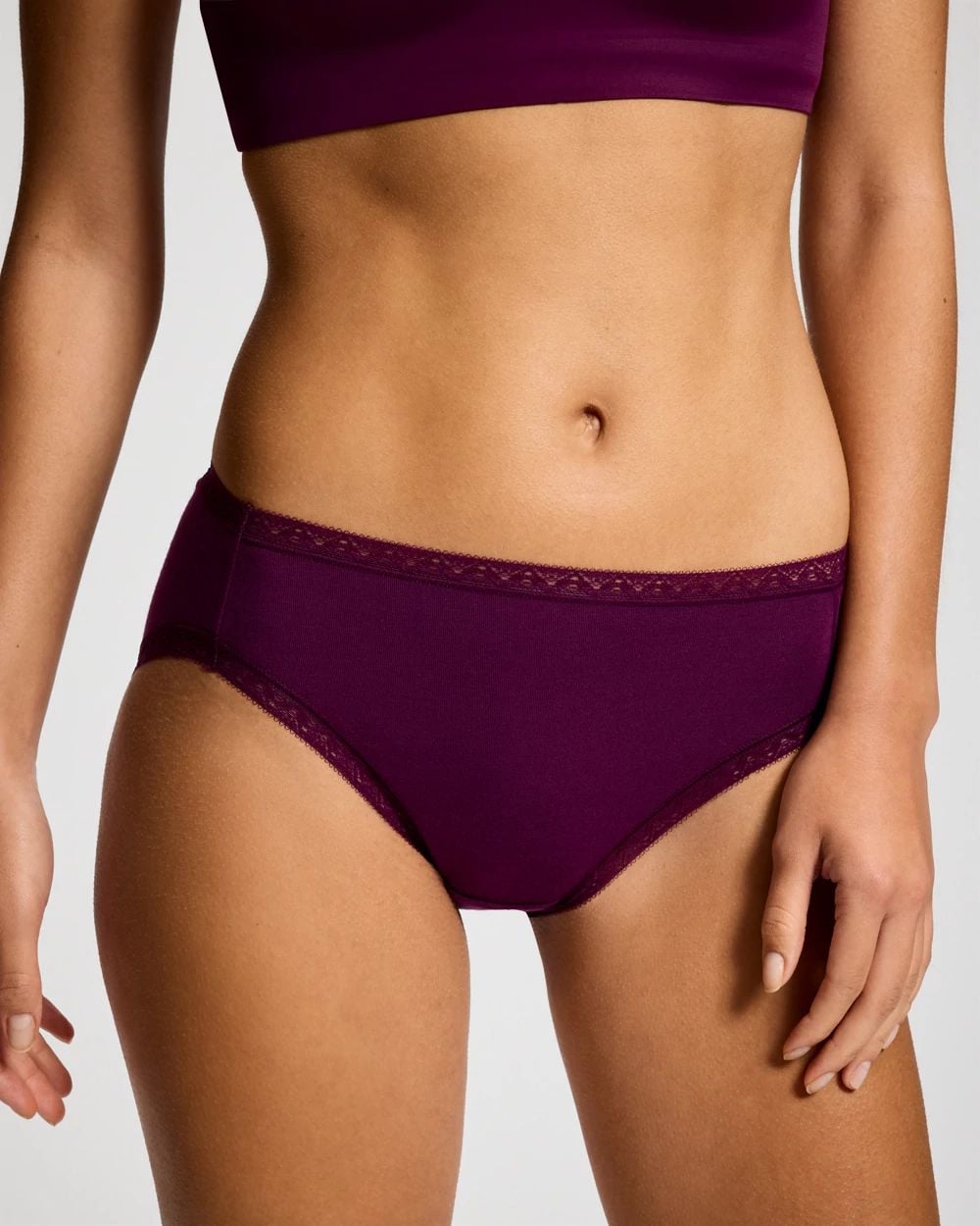 Cotton High-Leg Brief Panty with Lace Trim