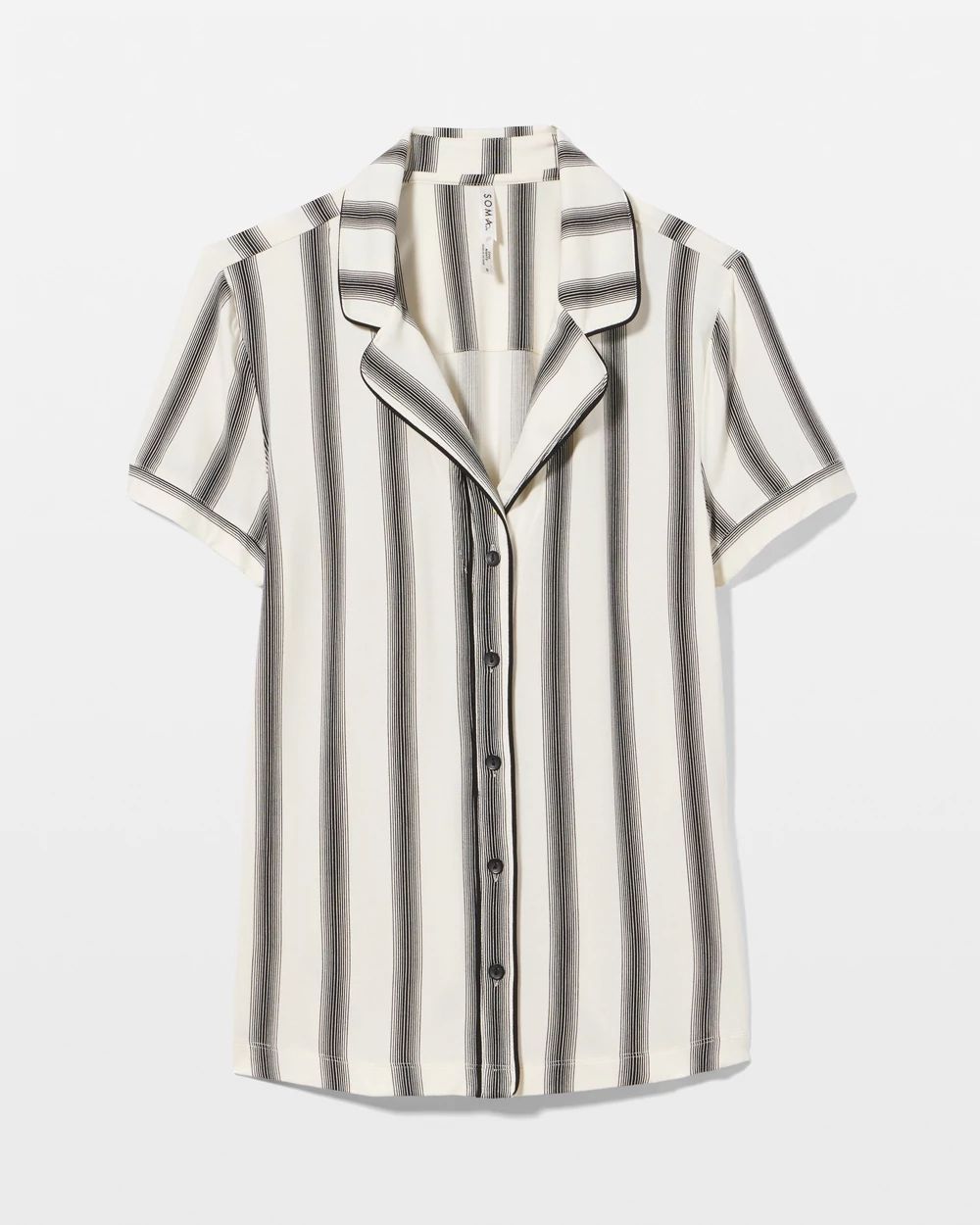 Cool Nights Piped Short Sleeve Notch Collar Pajama Top