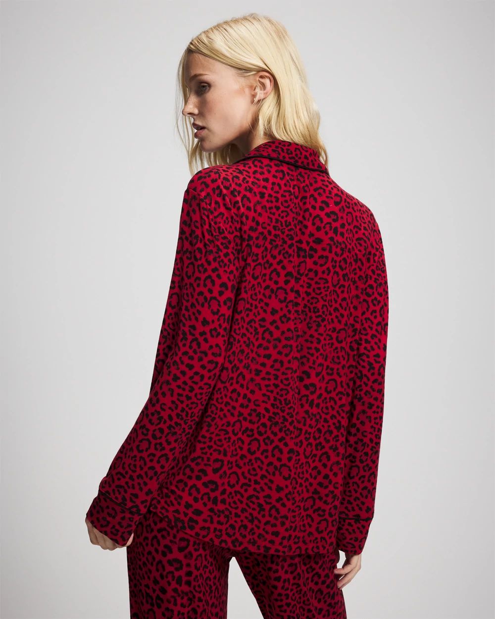 Cool Nights Long Sleeve Notch Collar with Piped Placket Pajama Top click to view larger image.