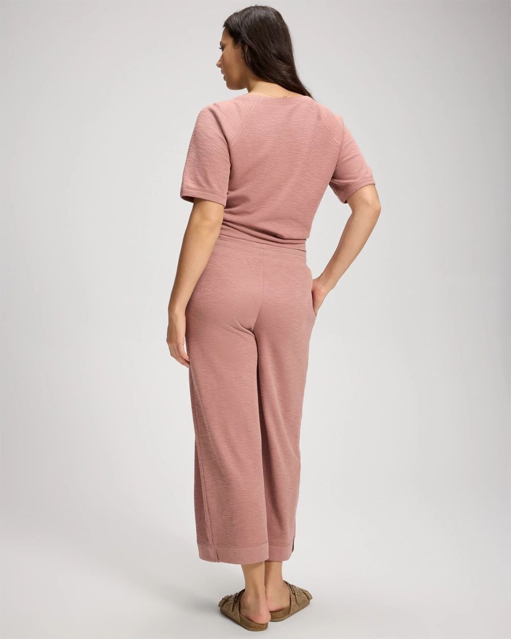 Slub French Terry Relaxed Wide Leg Ankle Pants click to view larger image.