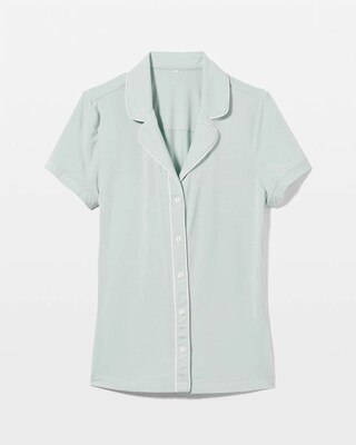 Solid Short Sleeve Notch Collar Pajama Top click to view larger image.