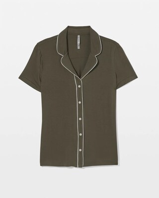 Solid Short Sleeve Notch Collar Pajama Top click to view larger image.