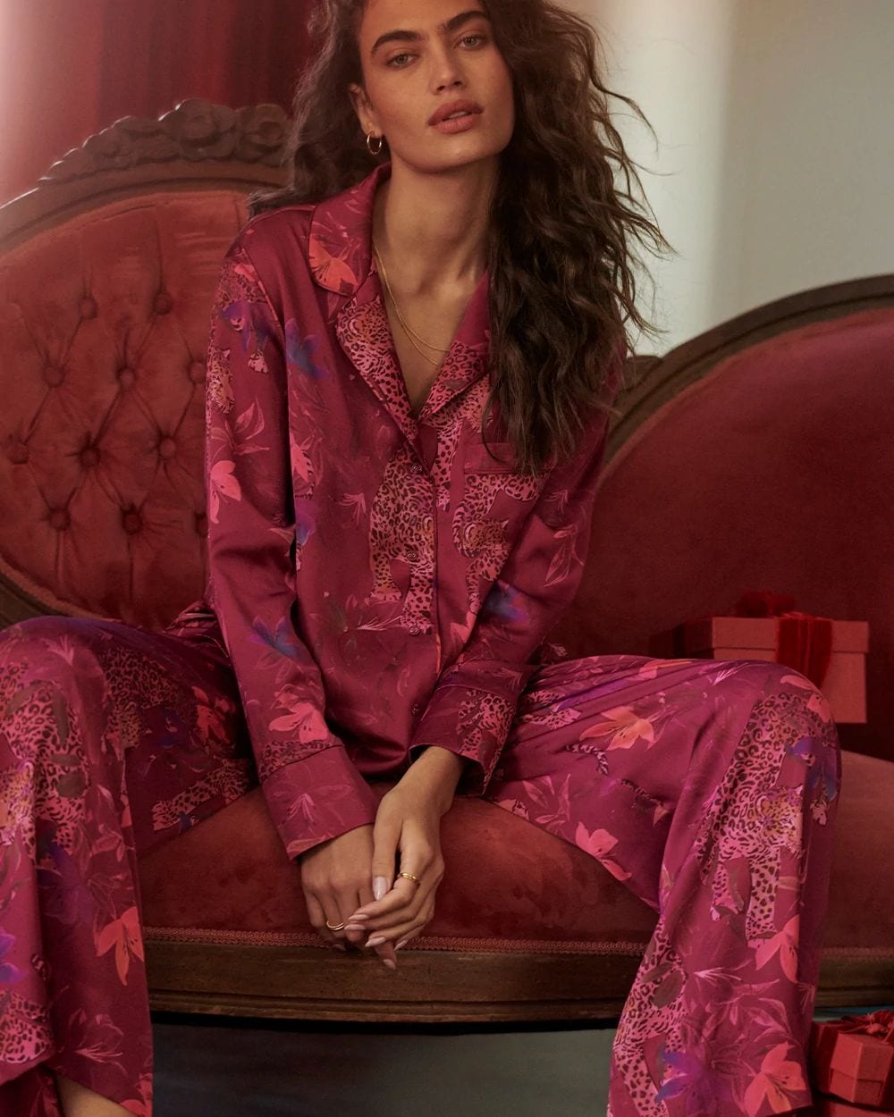Satin Long Sleeve Notch Collar Pajama Top