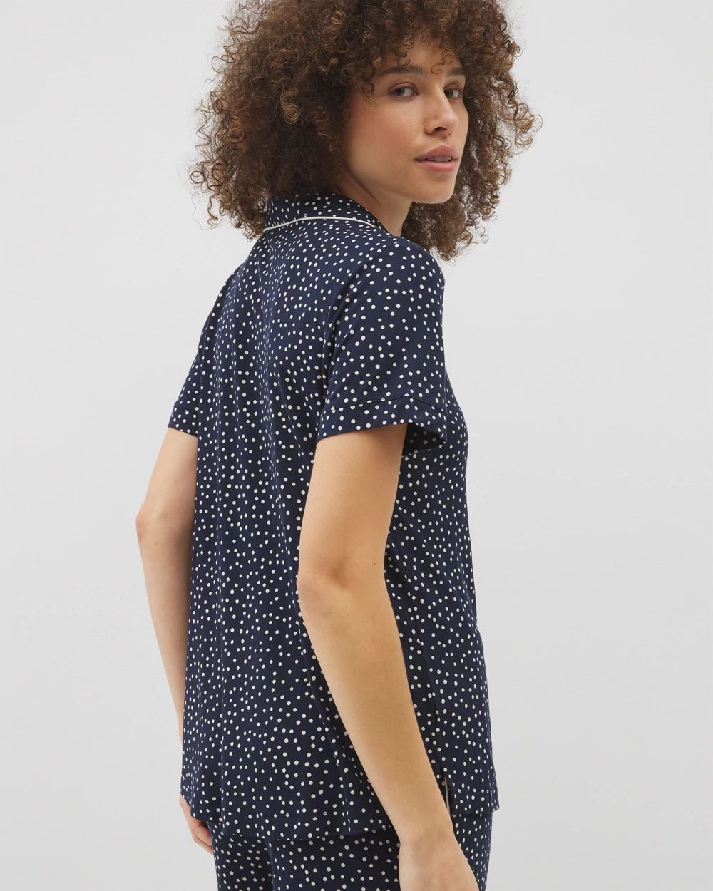 Cool Nights Piped Short Sleeve Notch Collar Pajama Top