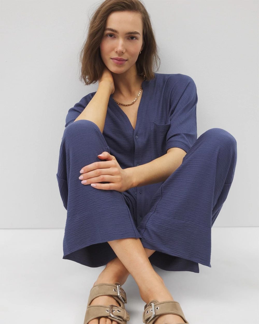 Crinkle Knit Wide Leg Pant