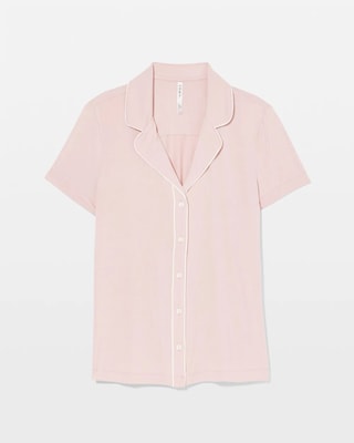 Solid Short Sleeve Notch Collar Pajama Top click to view larger image.