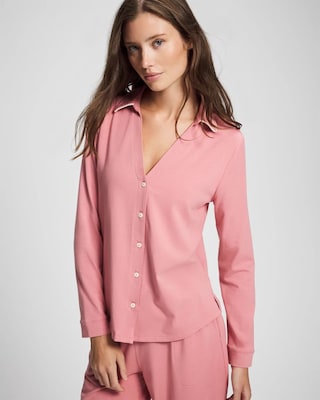 Long-Sleeve Notch Collar Pajama Top