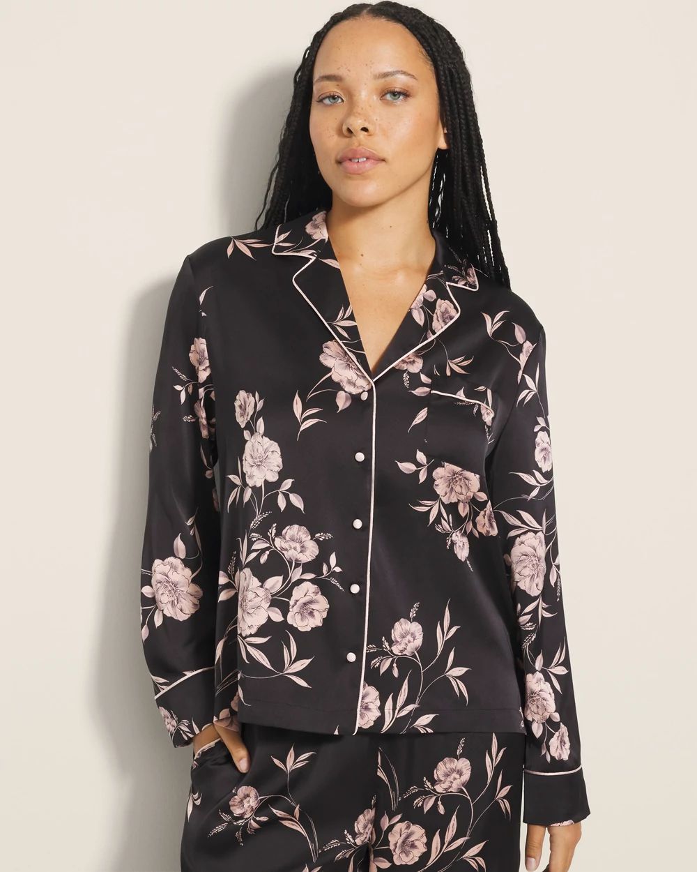 Long-Sleeve Notch Collar Pajama Top
