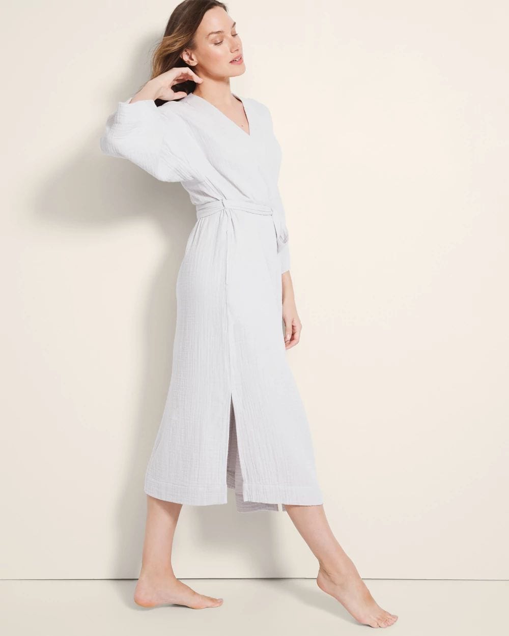 Textured Cotton Long Robe