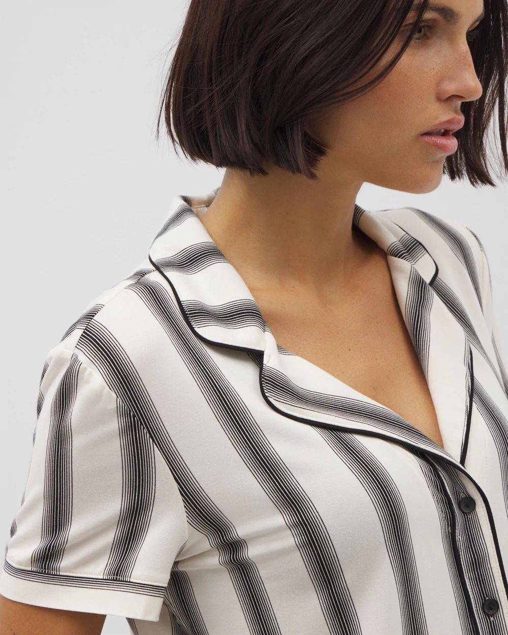 Cool Nights Piped Short Sleeve Notch Collar Pajama Top
