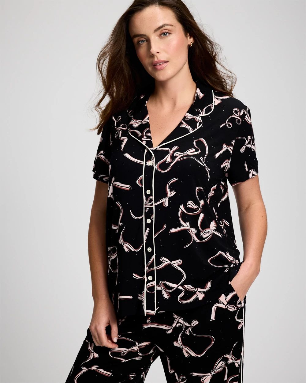Cool Nights Short Sleeve Notch Collar Pajama Top