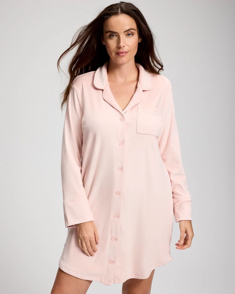 Microfleece Long-Sleeve Notch Collar Sleepshirt