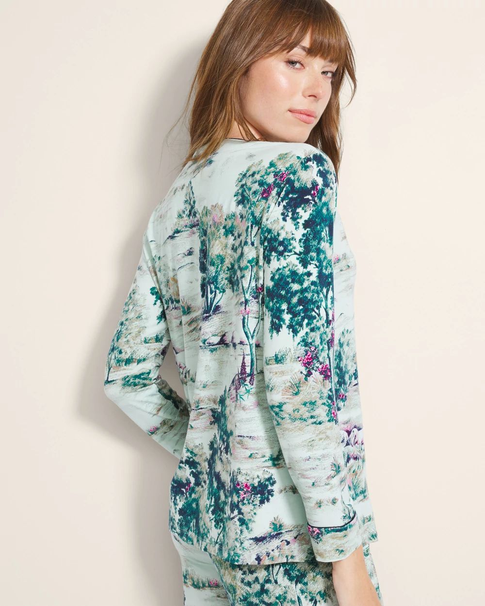 Piped Long-Sleeve Notch Pajama Top click to view larger image.