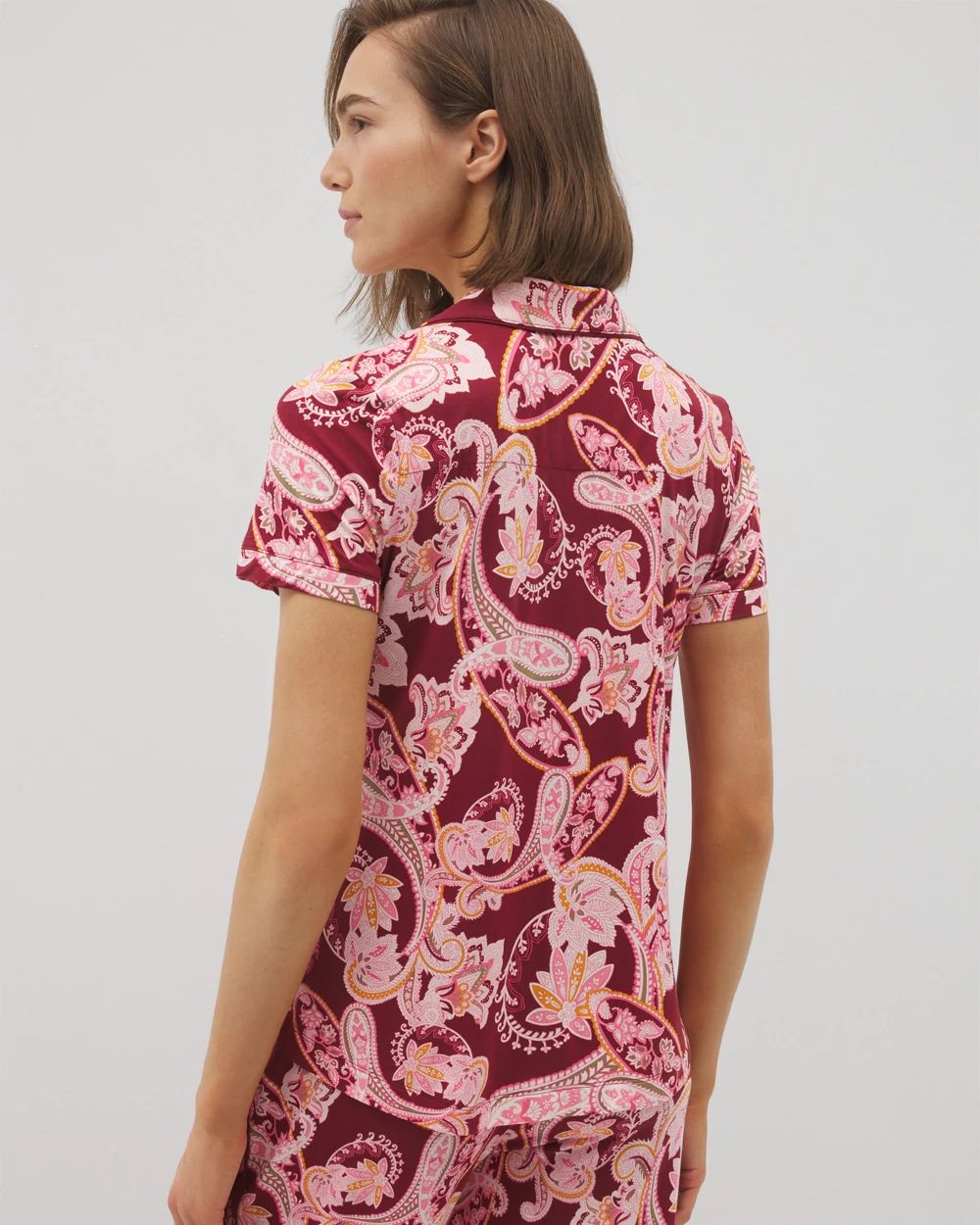 Cool Nights Piped Short Sleeve Notch Collar Pajama Top
