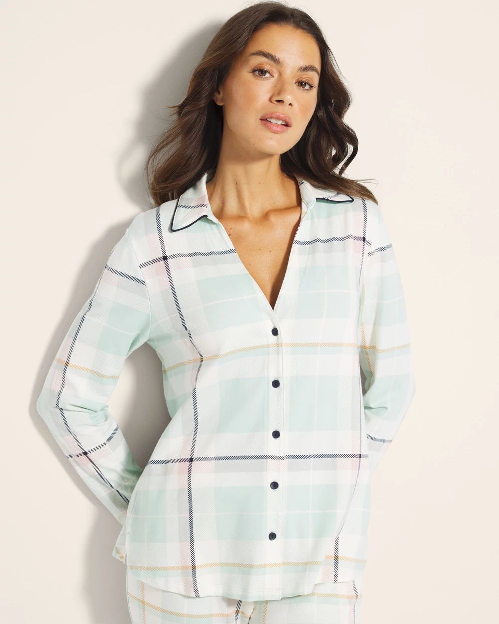 Long-Sleeve Notch Collar Pajama Top