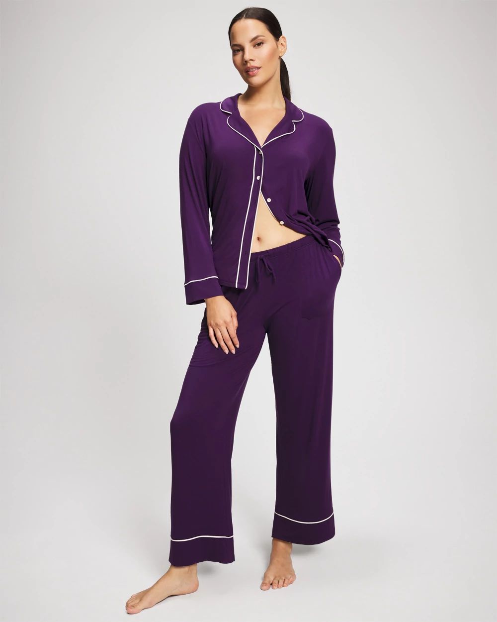 Cool Nights Solid Piped Pajama Pant