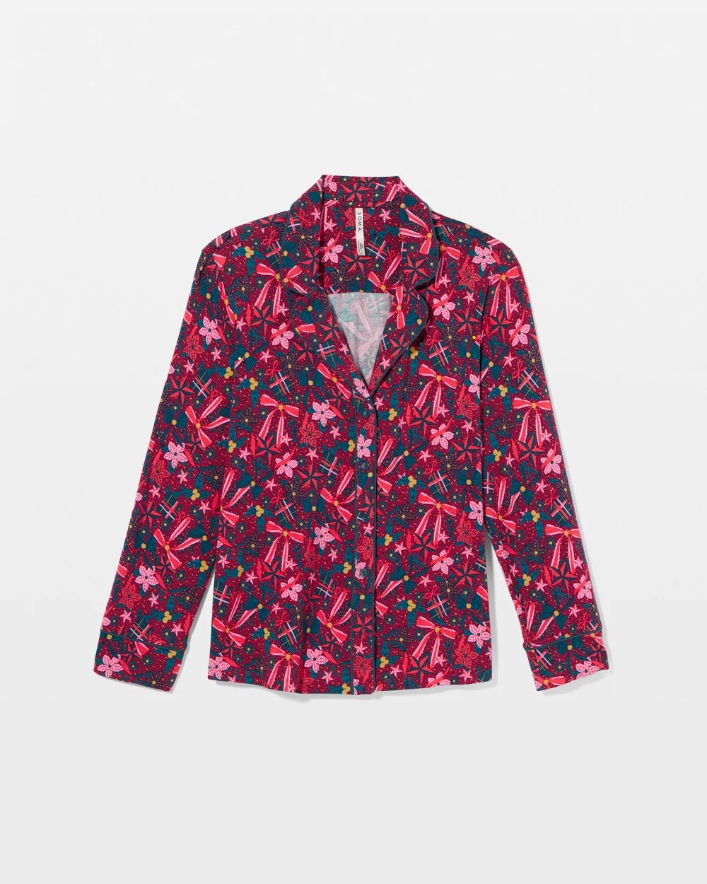 Cool Nights Long Sleeve Notch Collar with Piped Placket Pajama Top click to view larger image.