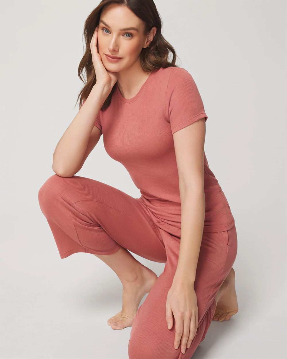 Lightweight Rib Knit Short-Sleeve Pajama Tee