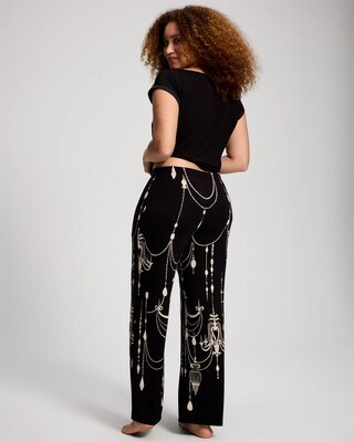 Satin Trim Wide-Leg Pajama Pants click to view larger image.