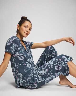 Piped Short Sleeve Notch Collar Pajama Top click to view larger image.