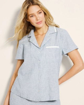 Short-Sleeve Notch Collar Pajama Top