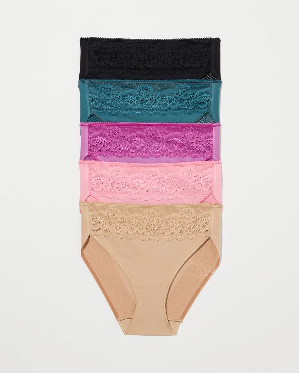 Vanishing Edge Cotton Blend High-Leg Panty with Lace 5 Pack