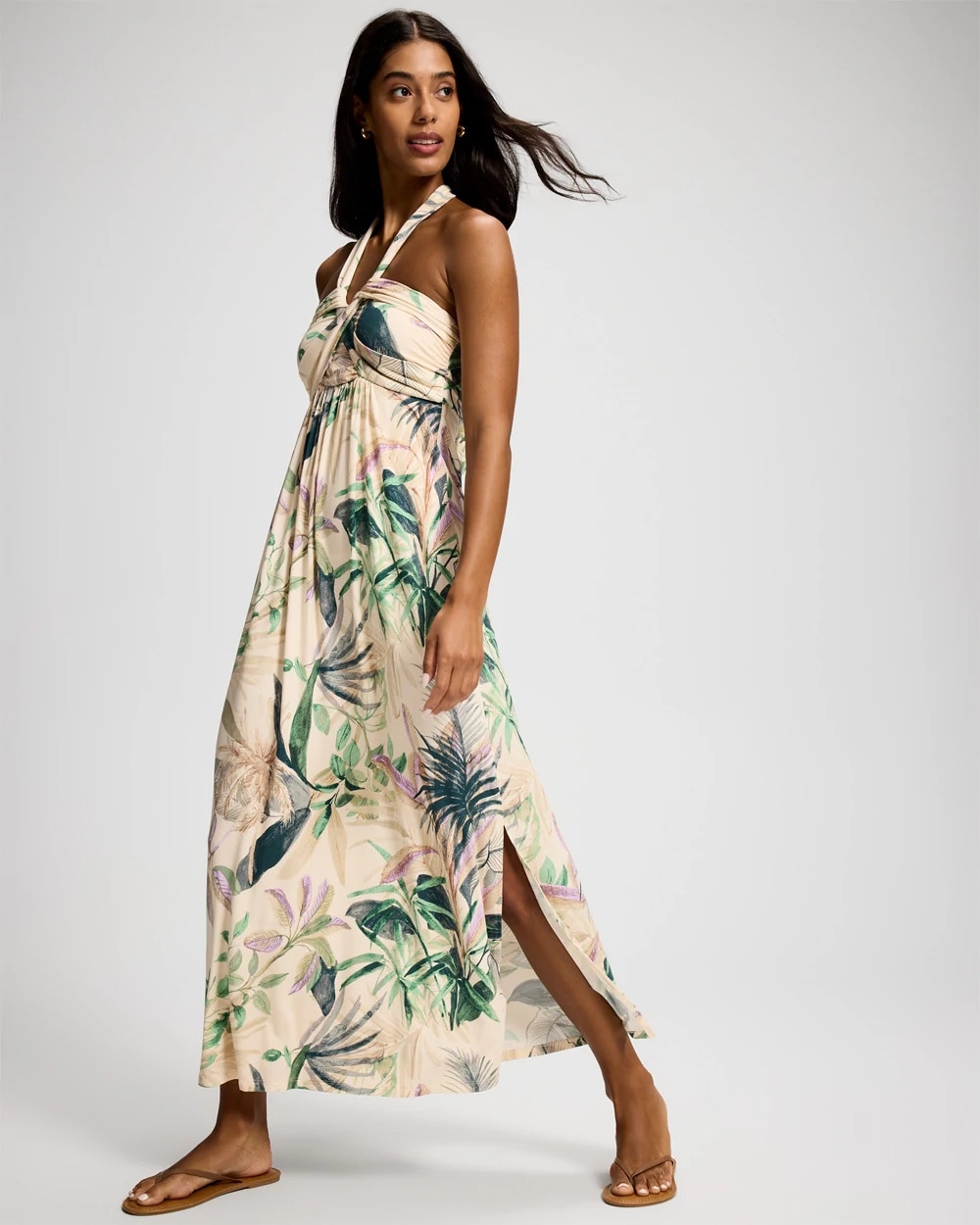 Twist-Front Halter Maxi Bra Dress