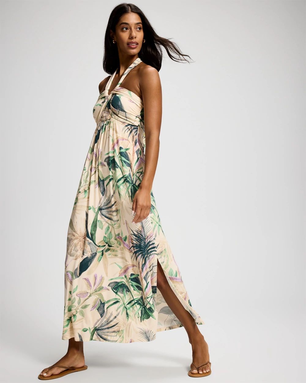 Soft Jersey Twist-Front Halter Maxi Bra Dress