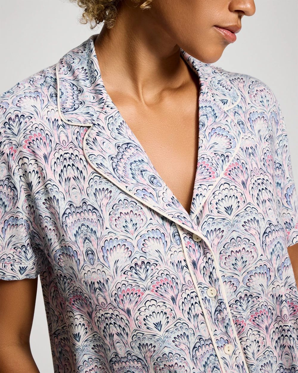 Short Sleeve Notch Collar Pajama Top click to view larger image.