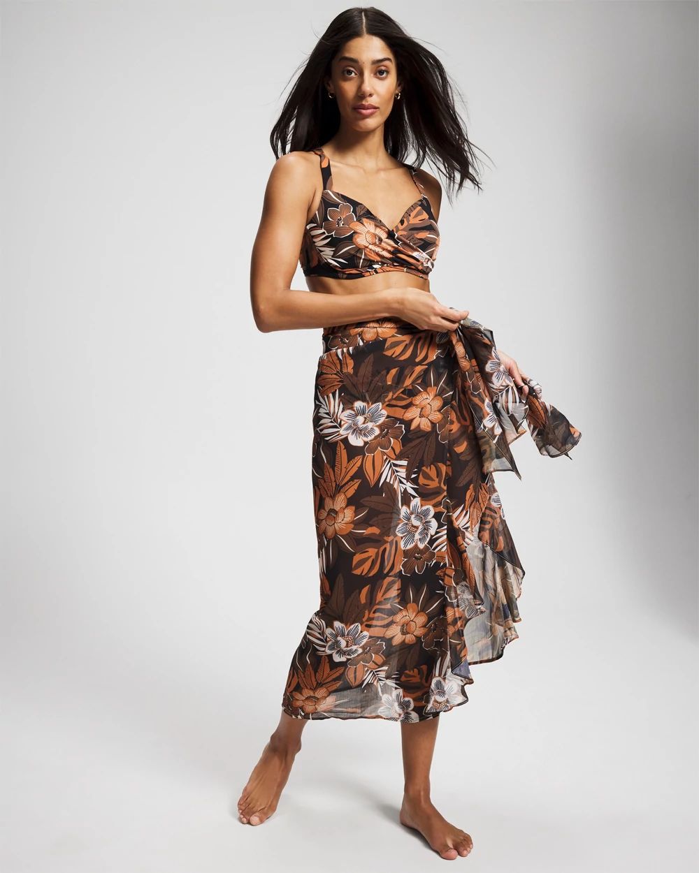 Moody Blooms Chiffon Ruffle Sarong click to view larger image.