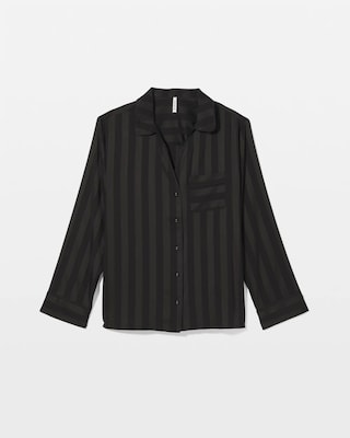 Shadow Stripe Long Sleeve Pajama Notch Collar Top click to view larger image.