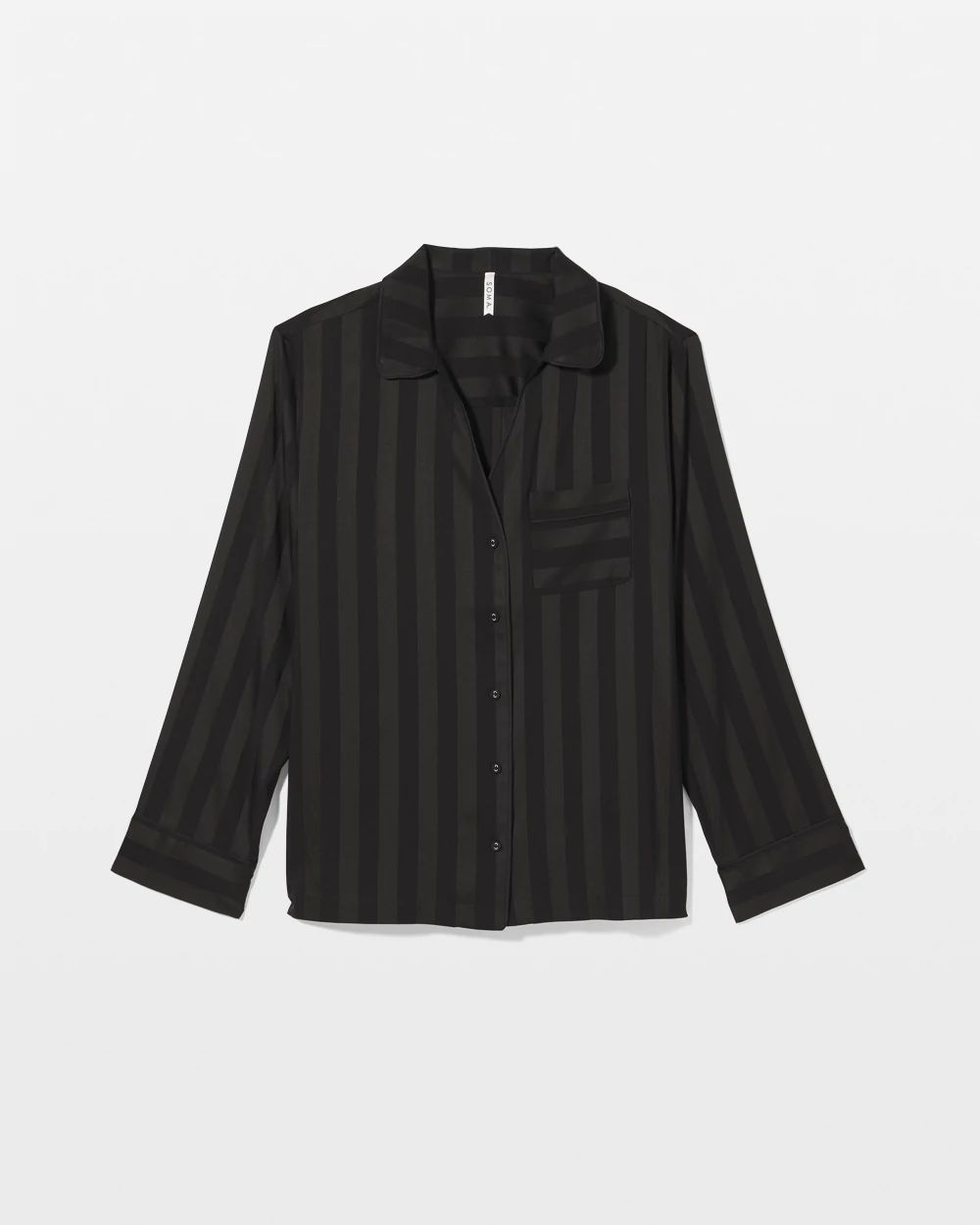 Satin Shadow Stripe Long Sleeve Pajama Notch Collar Top