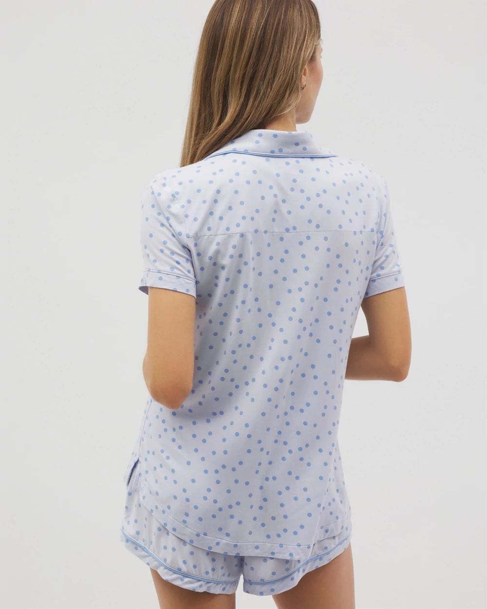 Cool Nights Piped Short Sleeve Notch Collar Pajama Top