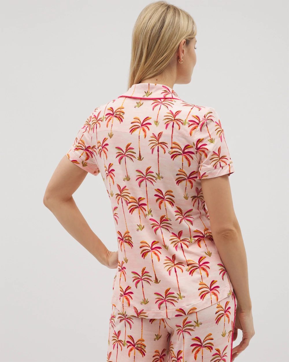 Cool Nights Piped Short Sleeve Notch Collar Pajama Top