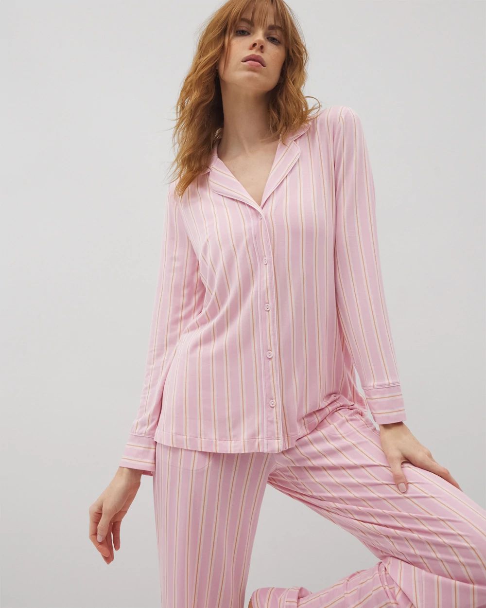 Long-Sleeve Printed Notch Collar Pajama Top click to view larger image.