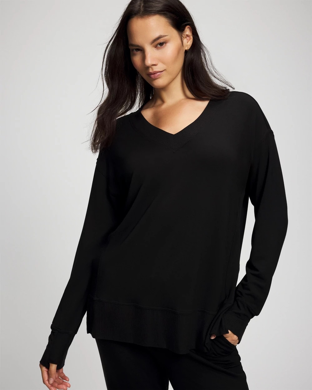 Soma Women's Ultrasoft Fleece V-neck Sweatshirt In Black Size Small |